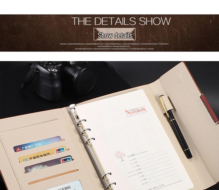 Magnetic Buckle PU Leather Business Notebook with Card Slot - Retro Style, Thickened Pages, Printable Stationery