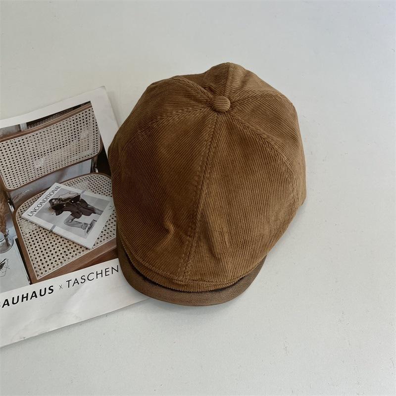 Retro Old Forward Hat Fashion Beret Autumn and Winter Avant-garde Corduroy Thermal Cap