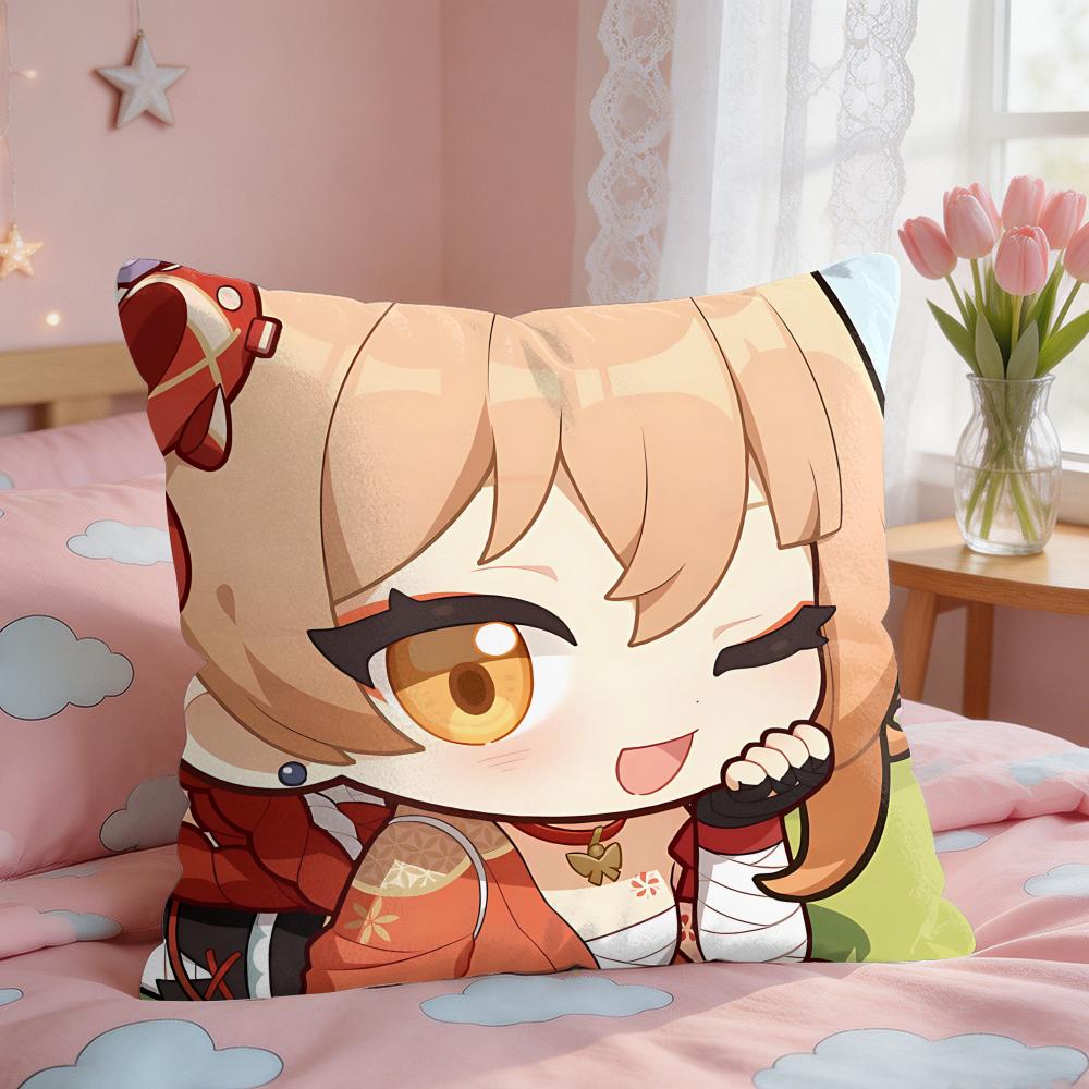 Yoimiya Cute Genshin Impact Cushion Cover Square Short Plush Pillow Case Living Room Sofa Home Decor Funda X
