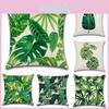 Ideal Gift 18'' Green Tropical Plant Pillow Case Cotton Sofa Cushion Cover For Loved Ones
