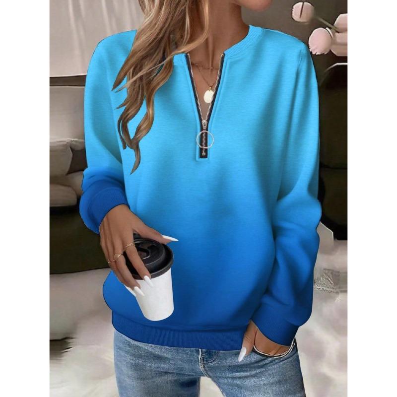 Women's Sweatshirt Casual Half Zip Collar T-Shirt O-Neck Long Sleeve Pullover 3D Print Tops