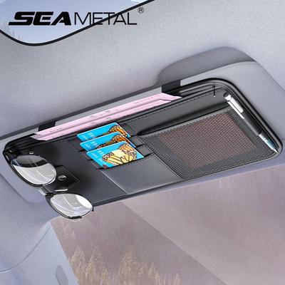 PU Leder Auto Sonnenblenden Organizer Sonnenbrillenhalter Mehrfachtasche Auto Brillenclip Kartenhalter für Autoinnenzubehör