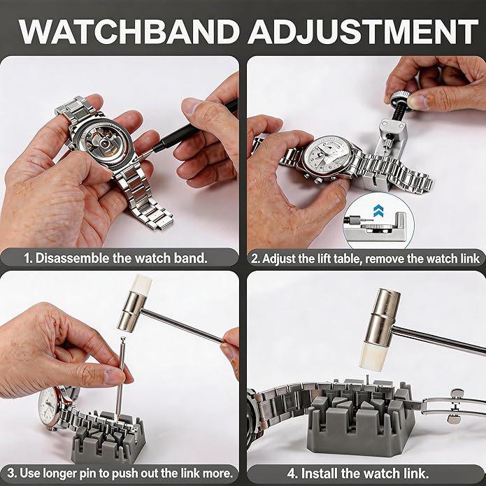 132-Piece Watch Repair Tool Set with Strap Remover and Hole Punching Tools