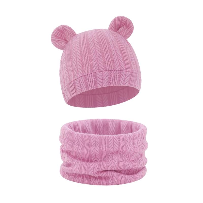 Reversible Infant Winter Hat Neck Warmer Combo Stretchy Cotton Blend 2 in 1 Baby Beanies Scarf Set for 8 to 36 Month Olds