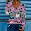 Christmas Women T-shirts  New Autumn Winter Christmas Printed V-neck Long Sleeve Women's T-shirt Fashion Loose Tops