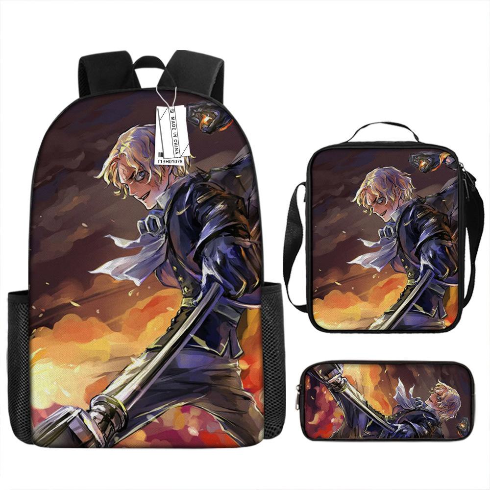 Animation Peripheral Student School Bag ONE PIECE Cartoon School Bag Girls and Boys Three-piece Set Backpack Satchel