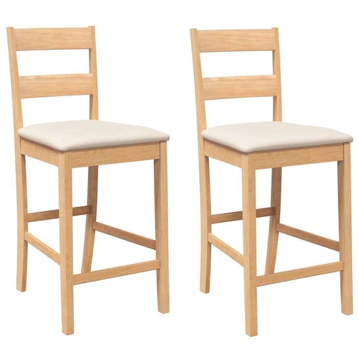 VidaXL Tabourets de bar avec coussins 2pcs naturel bois massif d'hévéa, chaise, chaise de bar de cuisine, chaise de bistrot 4102557