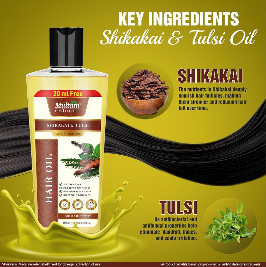 Multani Naturals Shikakai Tulsi Ayurvedic Hair Oil 270 Ml Pack Of 1 Stronger Shinier Hair Fall Control Dandruff Care