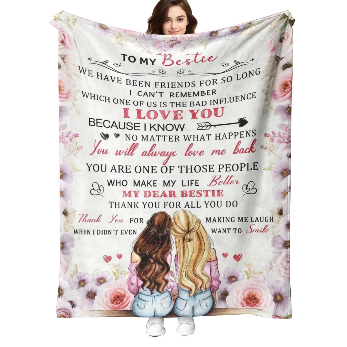 

Best Friend Friendship themed floral patchwork blanket warm and soft English quote design suitable for bedrooms living rooms 75x100cm (30x40inch)