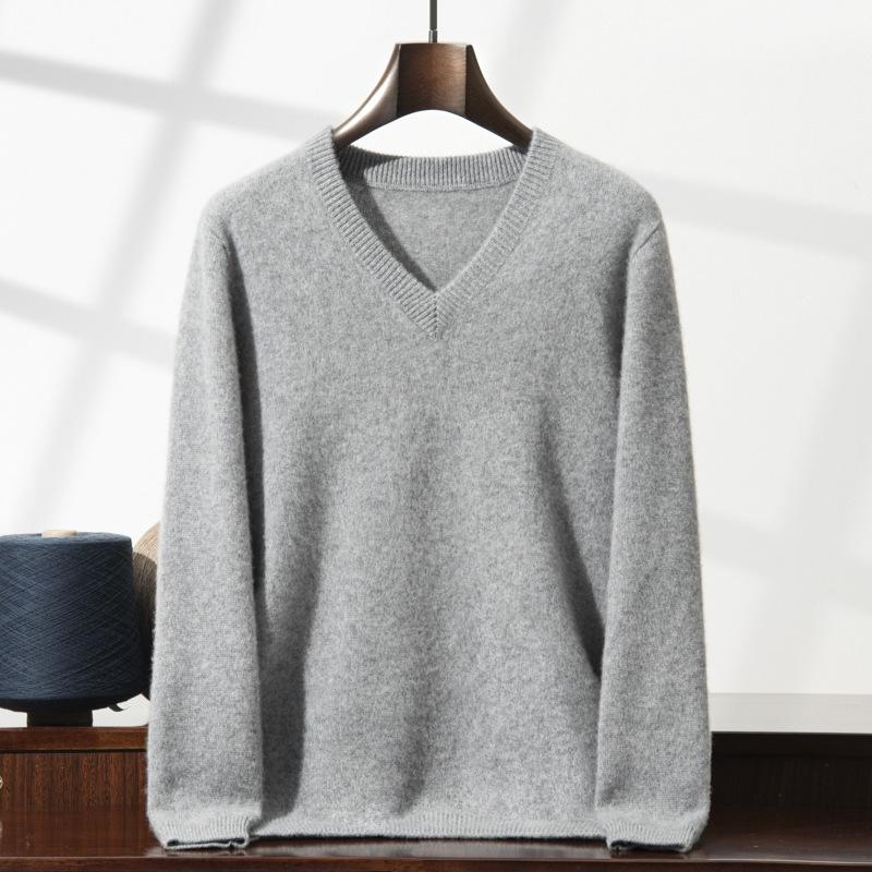 New seven-pin thickened V-neck cashmere sweater men's loose sweater long-sleeved loose top