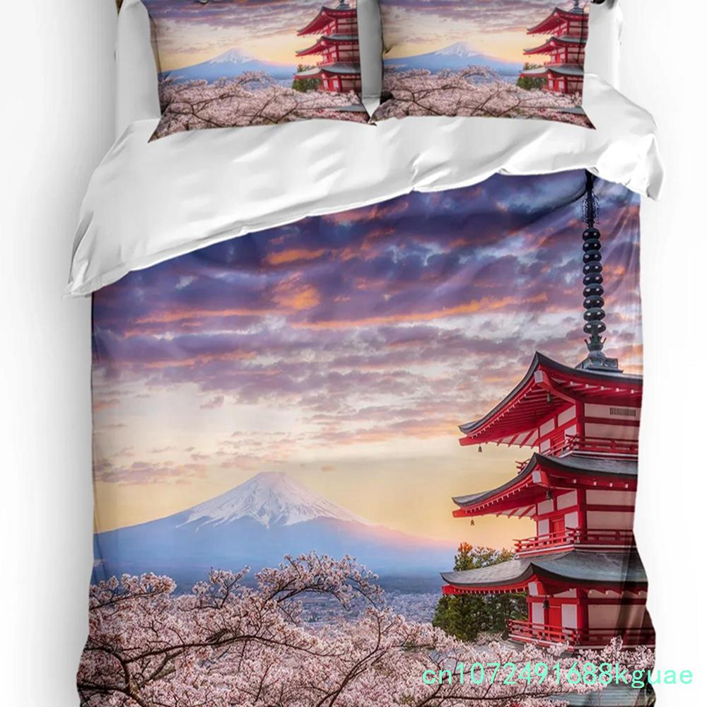 Japanese Style Cherry Blossoms Pink Bedding Set 3pcs Duvet Cover Pillowcase Kids Adult Quilt Cover Double Bed Set Home Textile