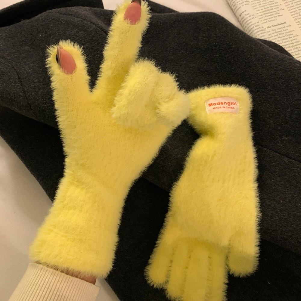 

Korean Warm Winter Gloves Mink Fleece Soft Thick Velvet Mittens Knitted Gloves Winter Accessories жовтий