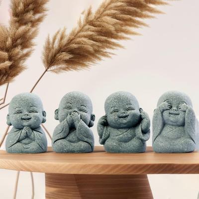 4PCS Gifts Cute Buddha Statue Zen New Chinese Style Little Monk Figurines Desktop Ornaments Little Monk Ornaments