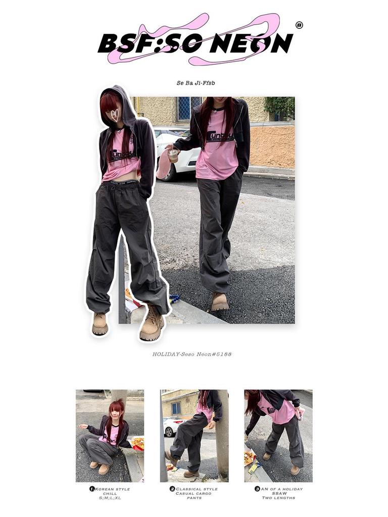 American-Style Women's Wide-Leg Overalls: Trendy Elastic Waist, Loose Drape Casual Pants for Autumn 2023