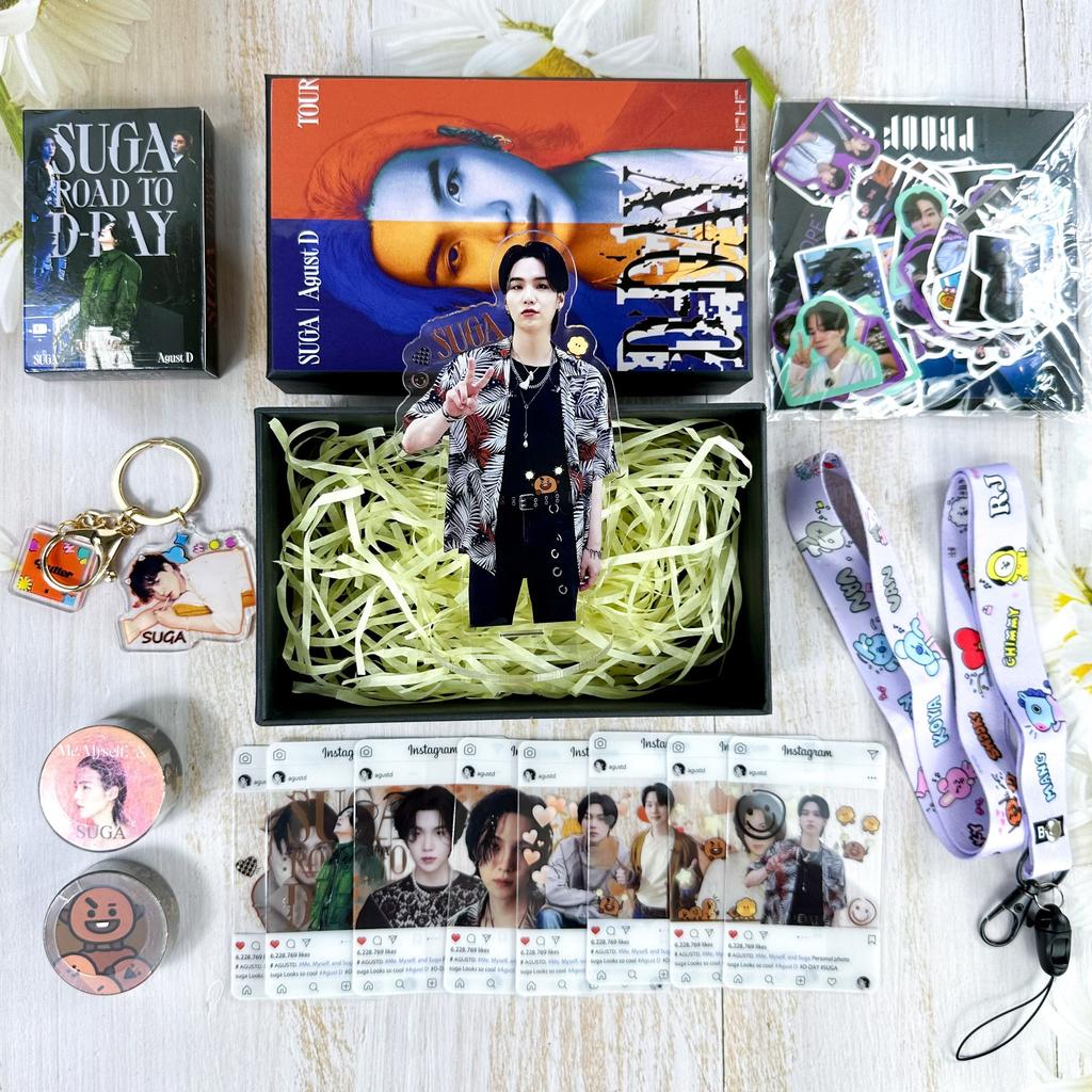 Kpop BTS SUGA "Agust D D-DAY Tour" Gift Box Lomo Cards Standee Keychain Lanyard Stickers Tape Min Yoongi Album Collective Merch Box Set for ARMY