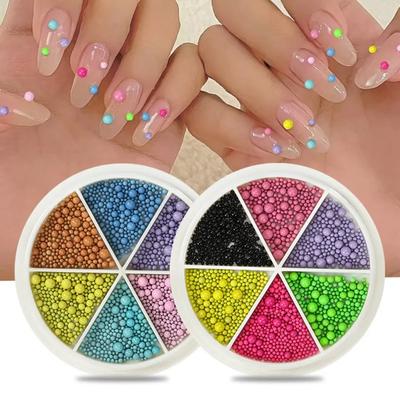 6 Gitter Nail Art Winzige Stahl-Kaviarperlen Mehrere Größen 3D-Design Bunter Schmuck Maniküre-Werkzeug DIY Nageldekoration Nagelaufkleber