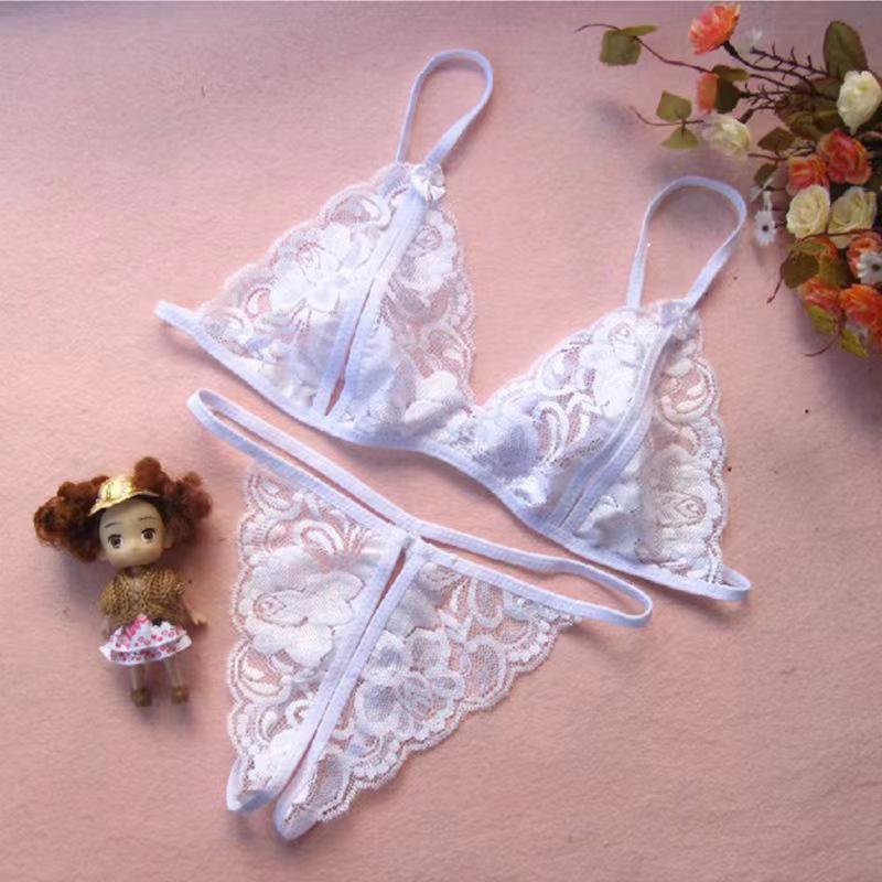 Sexy Transparent Lace Lingerie Set: Bra & Split Triangle Panties
