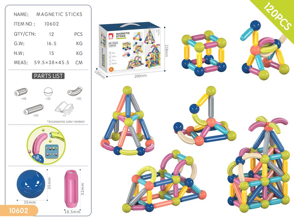 Popular 3D Magnetic Rod Building Block 3-6 Children 8 Educational Assembly Magnetic Toy Gift Box 10