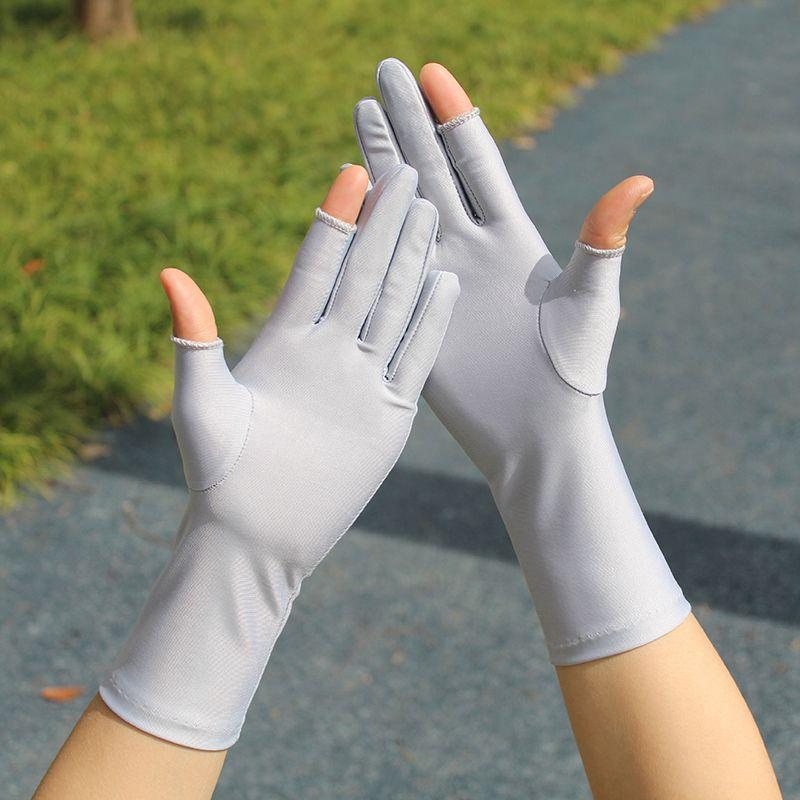 

Silk Summer Sun Protection Gloves Mid-Length Thin Elastic Open Finger Tea Picking Etiquette Driving Practice Word Touch Screen Painting Antifouling