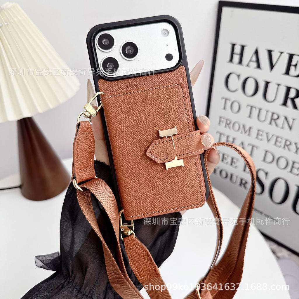 Applicable To iPhone17promax Oblique Span Card Mobile Phone Case, Foreign Trade Hot-selling Lanyard Card Bag, Apple 17 Mobile Phone Case.