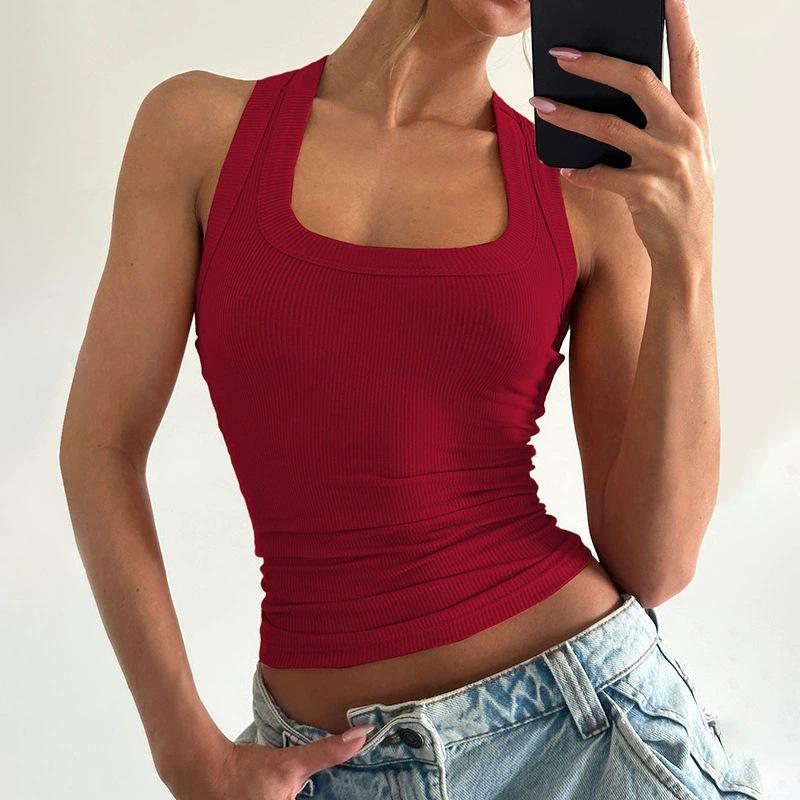2025 Summer Women's Ribbed U-neck Bound Edge Sleeveless Slim Fit Vest