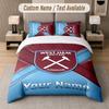 Custom Bedding Set West Ham United FC Pattern, Print Name Text 1 Duvet Cover plus 2 Pillowcases Home Textile