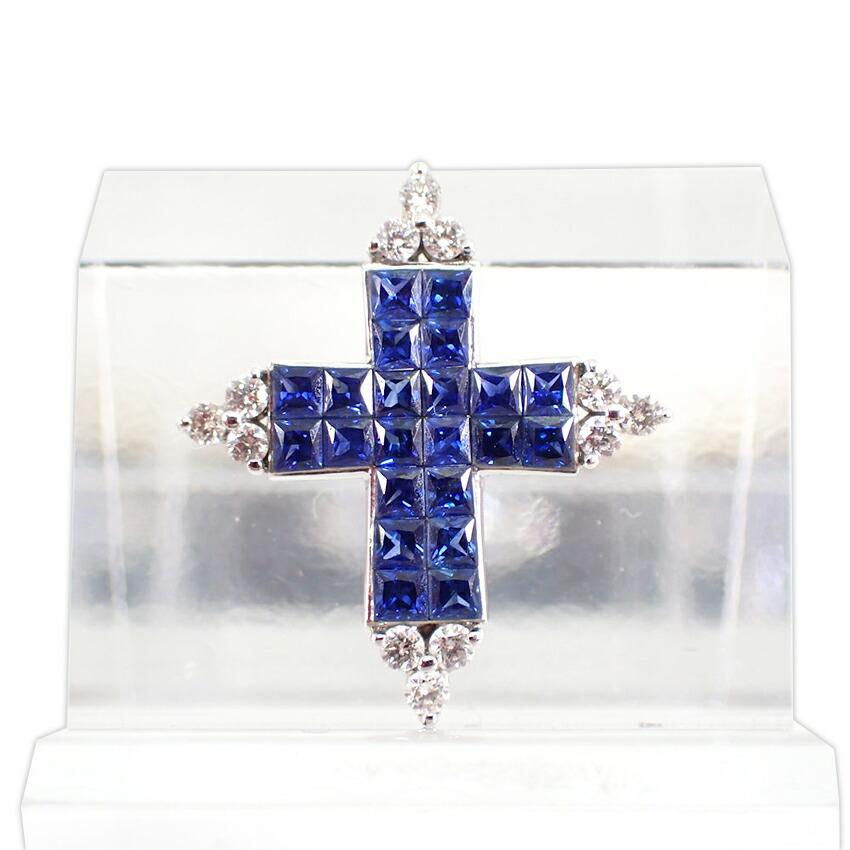 

[Used] K18WG sapphire/diamond cross pendant top [g398-1]