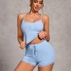 New Euro-American Style Ribbed Pajama Set: Casual Sexy Camisole & Shorts for Women