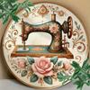 Floral Sewing Machine Iron Wall Art Pink Roses Blue Fabric Easy Hang Home Decor Living Room Bedroom Kitchen