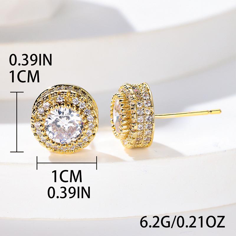 New Hong Kong Style Full Diamond Round Stud Earrings for Women - European & American High-End Hollow Design, Innovative and Stylish Jewelry