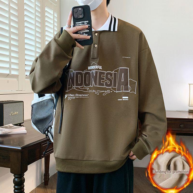 

Men s Lapel Fleece Hoodie: New Winter/Autumn Long Sleeve Warm Polo Shirt 2XL for 135-155 jin