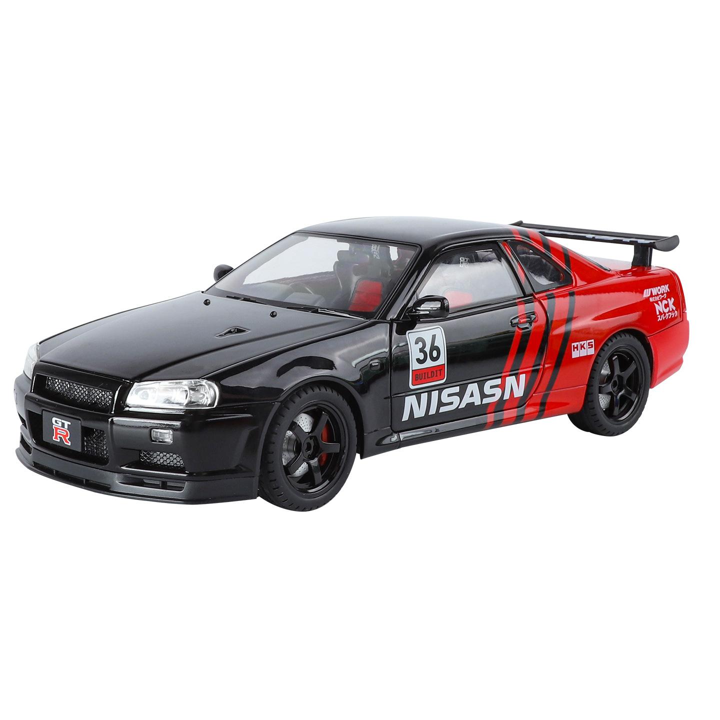 

1/18 Nissan Skyline Ares GT-R GTR R34 Alloy Sports Car Model Diecast Metal Track Racing Vehicle Car Model Sound and Light Kids Toy Gift чёрный