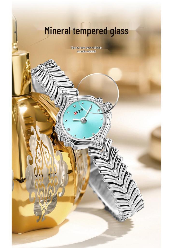 OFNS Elegant Women's Quartz Watch - Diamond-Inlaid Wheat Ear Design, Light Luxury, Waterproof, High-End Feel.