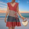 Women's Fashion Casual V Neck Wavy Edge Print Short Sleeve Dress