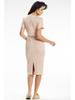 Fitted Midi Dress with Kimono Sleeves and Tie Detail, Beige M