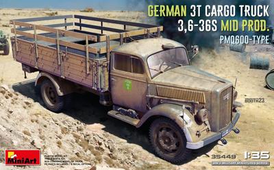 MiniArt Camion da Carico dell'Esercito Tedesco Tipo PmQ600 Kit Modello in Plastica MA35449 1/35 Seconda Guerra Mondiale 3 tonnellate 3.6-36S Produzione Media