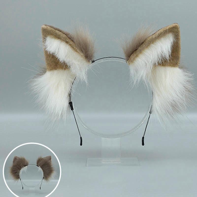 Anime Headband with Plush Beast Ear Cosplay Headpiece Costume Accessory Canine Dogs Ear Headband Halloween Party Decor Canine earband card