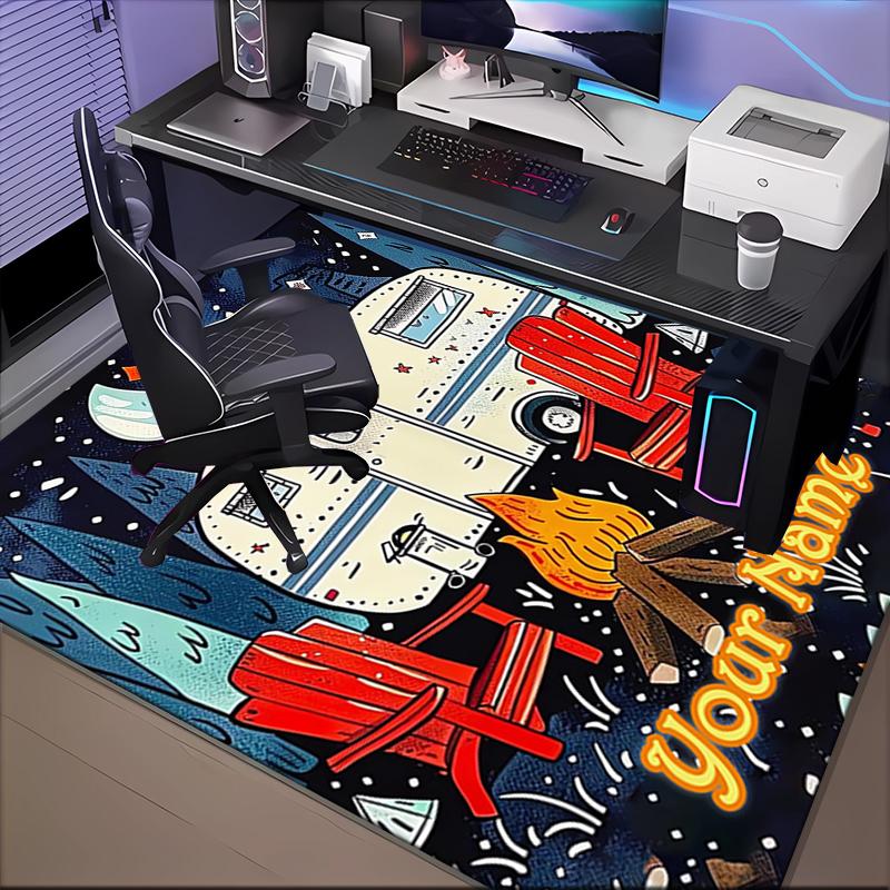 1PC Custom Name Campfire Night Adventure Theme Floor Mat Ideal for Living Room, Game Rooms, Office, Bedroom, Floor Mat Playful Design