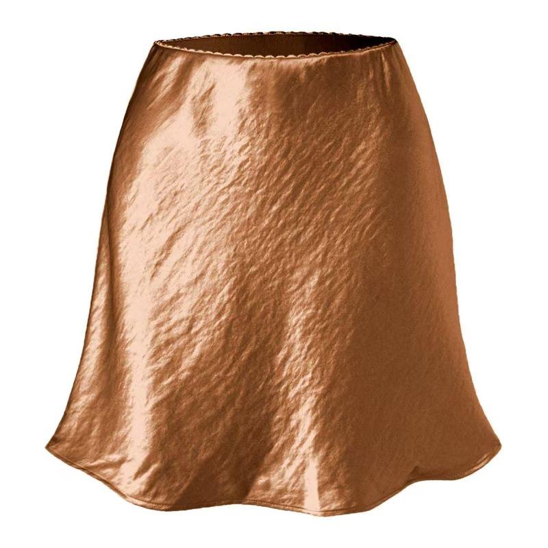 

Fashion Style Fashion Casual Elastic Waist Short Skirt Lace Satin Skirt Sexy Satin Short Skirt Brown S