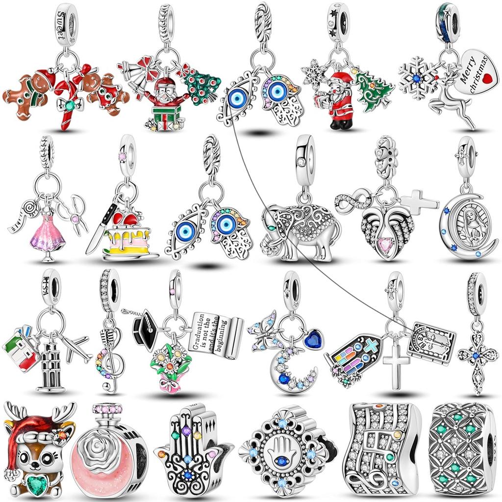 Jewelry Christmas Charms Bead Copper Cz Zircon Pendants Safety Chain Fit Bangle Original Bracelets Diy Making