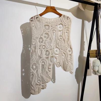 Knitted Irregular Crochet Hollow Out Vest Cardigan Summer Sleeveless Design Niche Tank Top