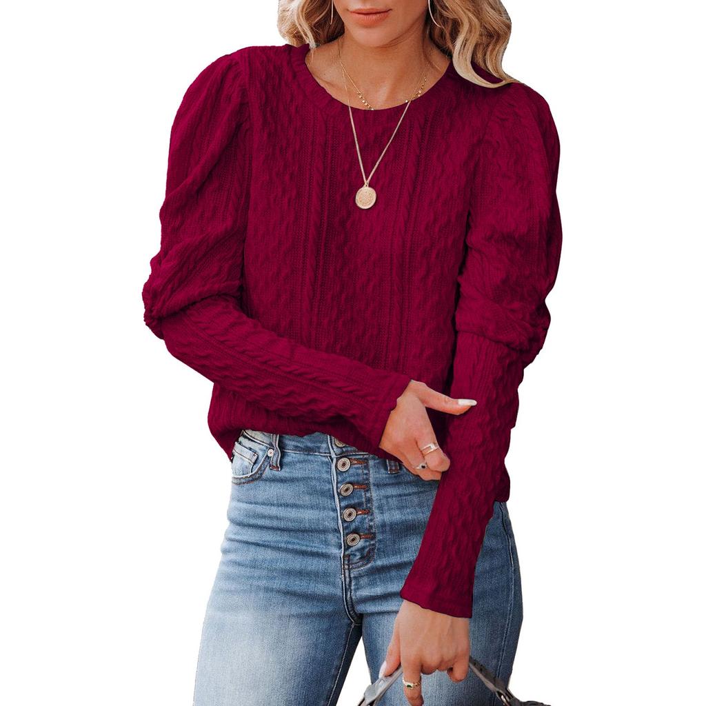 Womens Pullover Casual Knit Sweaters  Long Sleeve Crewneck Sweater Tops