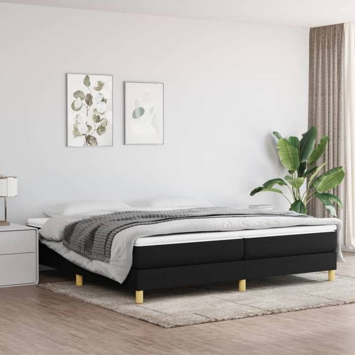 Exclusive House - Bed Slat Base with Mattress Black 200x200 Cm Fabric