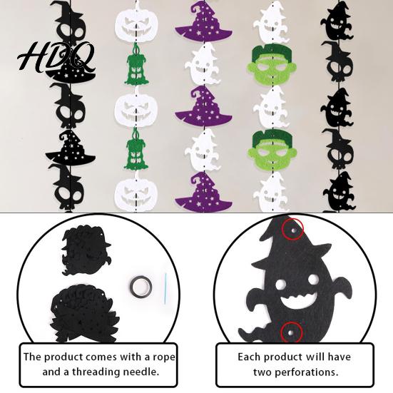 Felt Halloween Bunting Party Hanging Garland Creepy Pumpkin Ghost Skull Witch Hat Festival Celebration Decor Streamer Horror Banner Backdrop