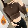 2025 Women's Plus Size Velvet-Lined Thick Warm Round Neck Sweater - Slim Fit Autumn/Winter Pullover