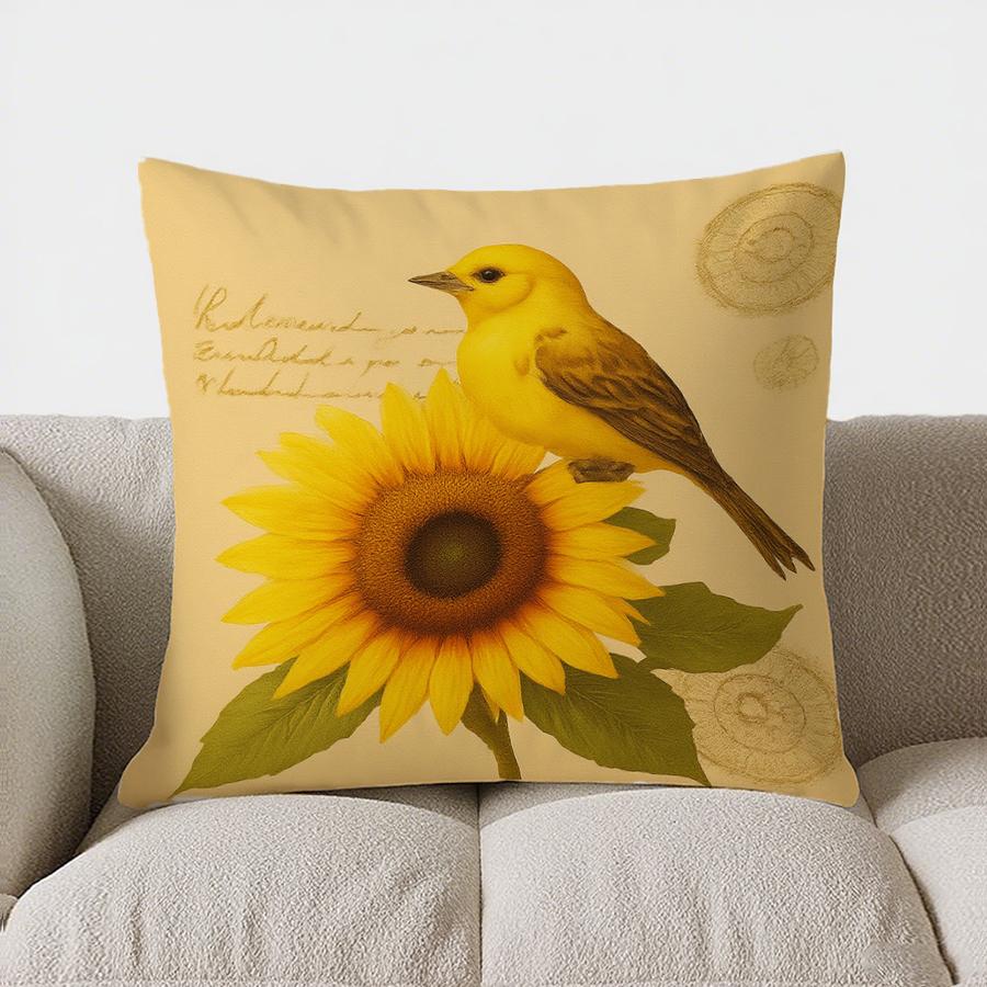 Home Decor Sunflower & Bird Decorative Throw Pillow Cover Pattern Cushion Cover Suitable For Sofa Bedroom Car Pillow Cover