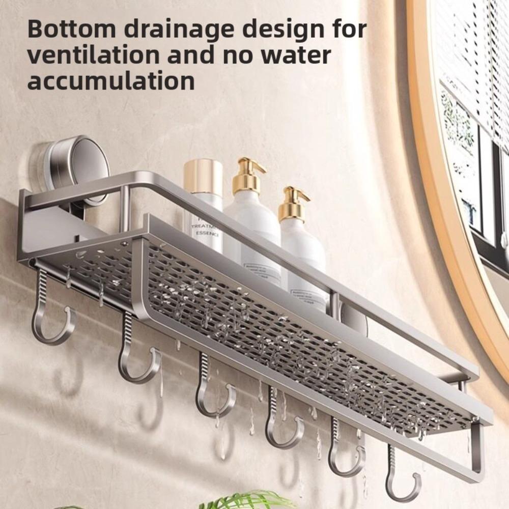 No Drill Suction Cup Bathroom Storage Rack, Wall Mount Space Aluminum Toilet Organizer for Washroom