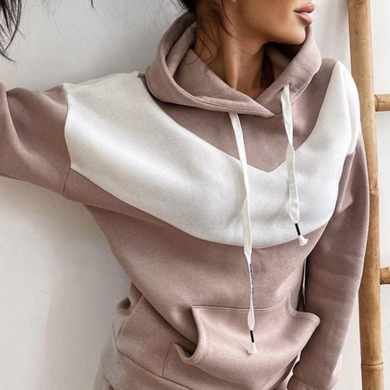 1 Set Hoodie Pants Set Hooded Drawstring Women Contrast Color Sweatshirt Pockets Pants for Sports