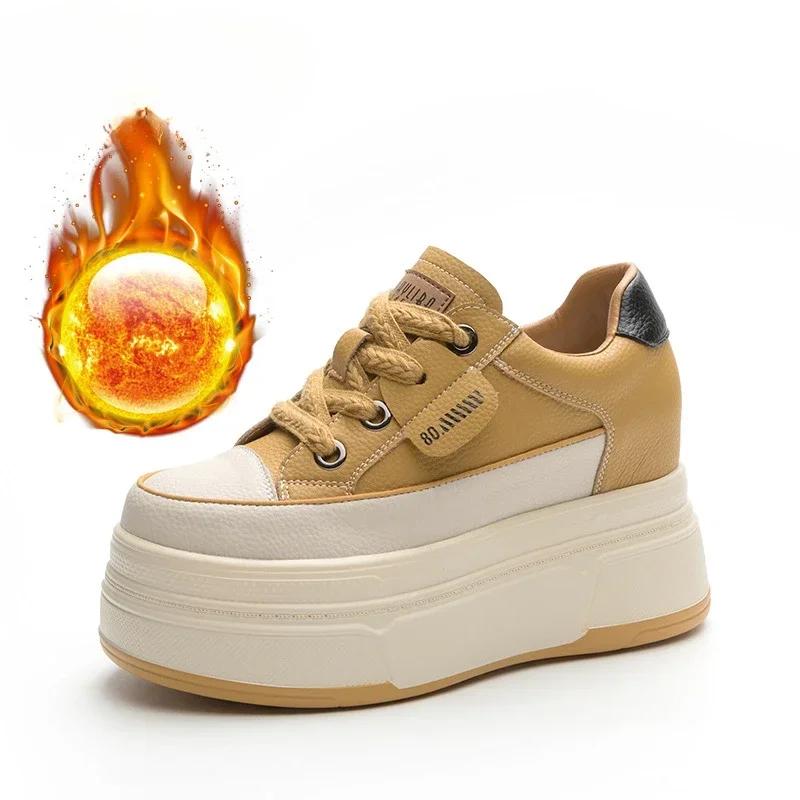 9cm Genuine Leather Platform Sneakers Wedge Shoes for Women Breathable Sneakers Autumn Casual Shoes Hidden Heel Zapatillas Mujer