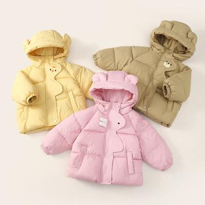 Toddler Baby Winter Coat Unisex Cartoon Bear Ear Hooded Padded Jacket Cute Thick Warm Quilted Outerwear for Infant Boys Girls